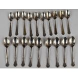 Nine continental white metal teaspoons together with ten matching coffee spoons, all marked 800,