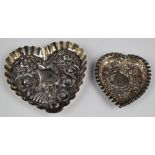 Victorian hallmarked silver heart shaped pin tray with embossed decoration, London 1894, maker