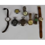 Eight various pocket and wristwatches including two silver military style wristwatches and a Swiss