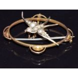 Edwardian 9ct gold brooch set with seed pearls in the form of a swallow, 2.1g