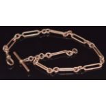 Victorian 9ct rose gold Albert made up of oval and elongated links, 32g