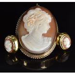 A 9ct gold cameo pendant and 9ct gold earrings set with faux cameos