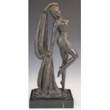 After Agathon Leonard Art Deco style bronze figure of a flapper girl, signed to base A. Leonard,