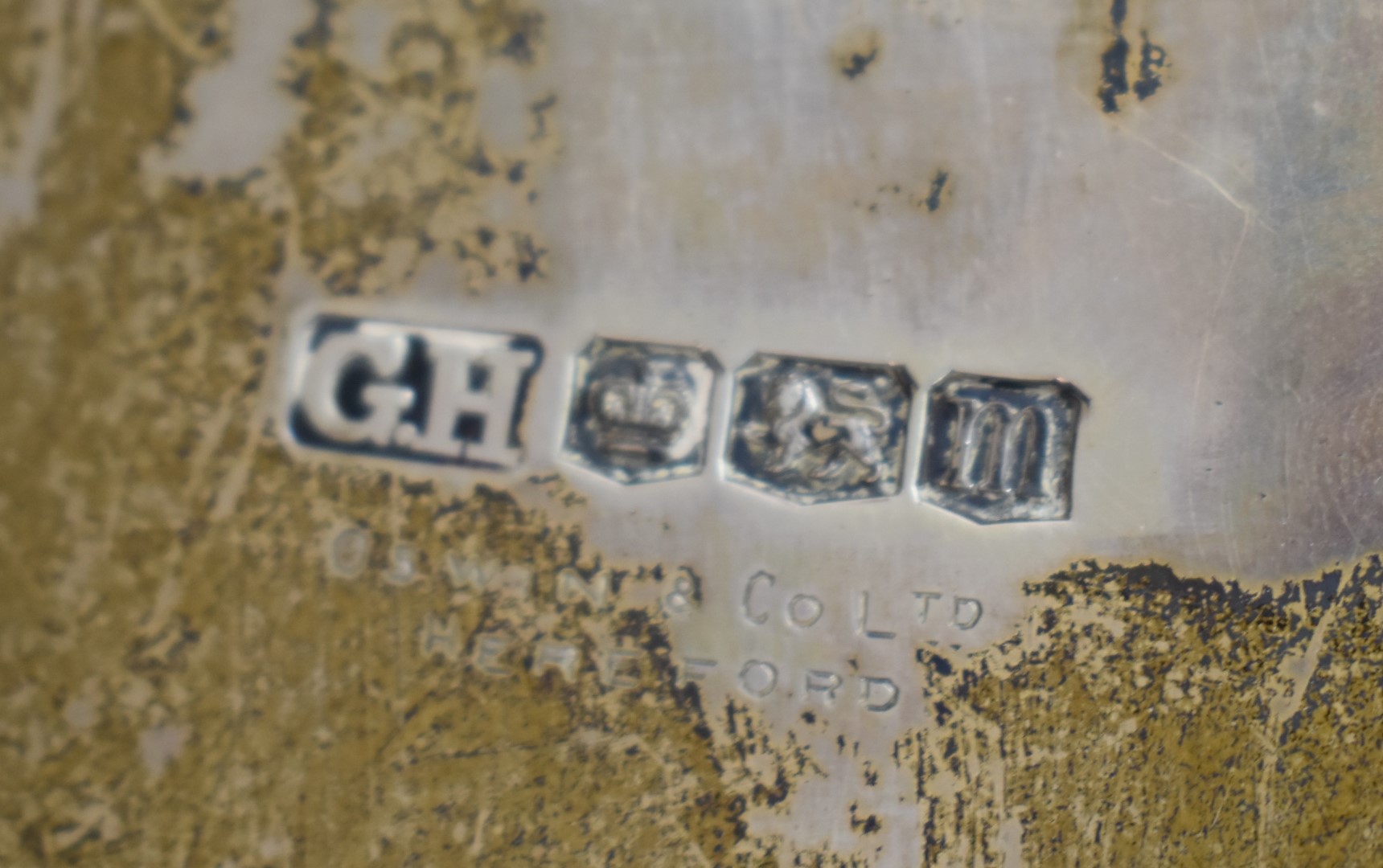 Large George V hallmarked silver twin handled tray with gadrooned edge, with St. James Hospital - Image 4 of 4