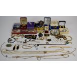 A collection of costume jewellery including Napier earrings, brooches, silver etc