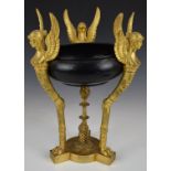 French Empire style / Royalcore centrepiece with three winged caryatid figures supported on lion paw