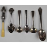 Hallmarked silver cutlery to include rat tail dog nose teaspoon, tennis interest teaspoon, salt