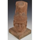 Carved stone bust of a Roman Centurion, H40cm