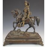 Bronze knight on horseback, possibly Crusader with turban, scimitar and Eastern shield to the