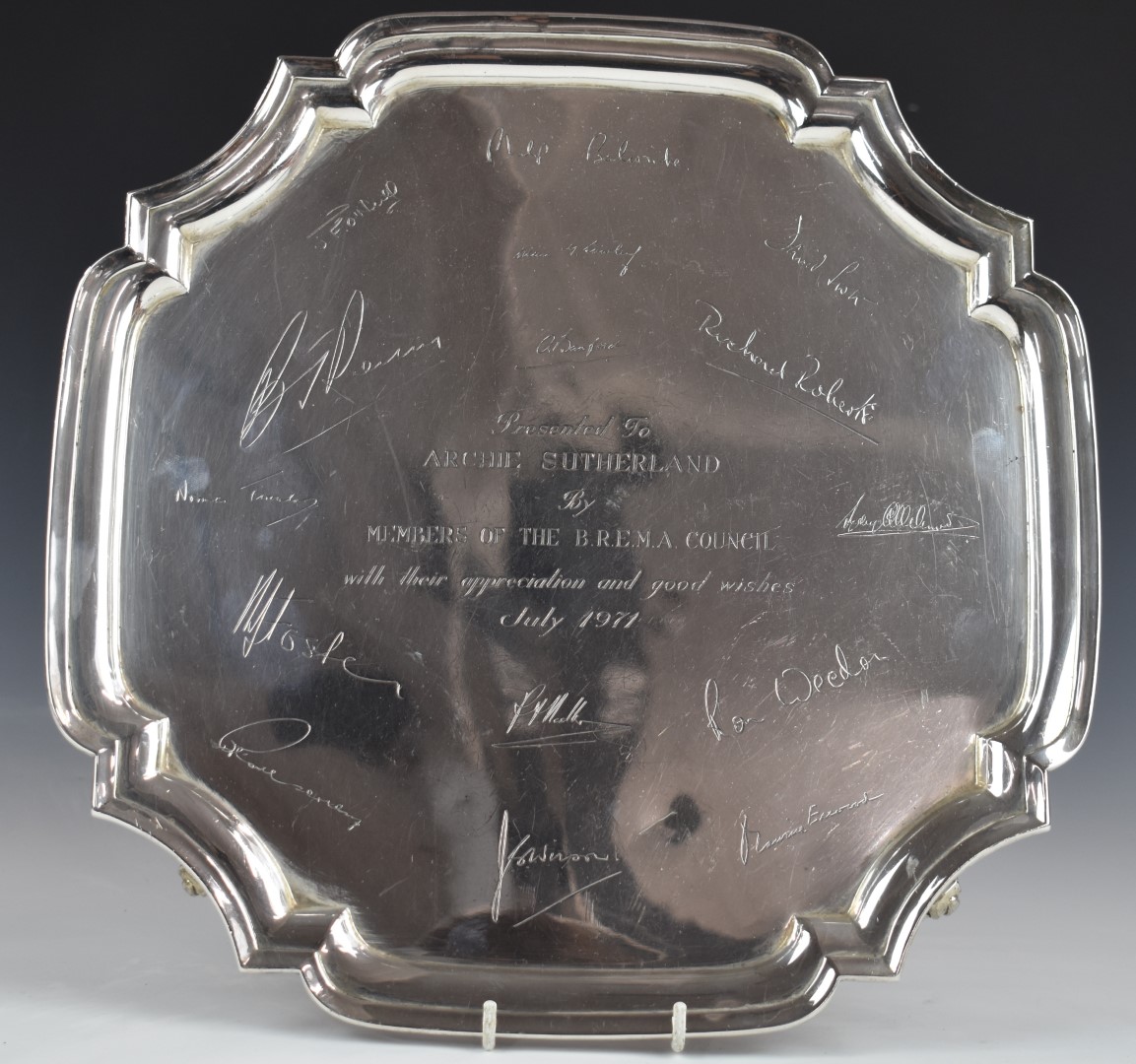 Elizabeth II hallmarked silver salver, raised on four scroll feet, Birmingham 1970, maker J B