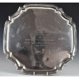 Elizabeth II hallmarked silver salver, raised on four scroll feet, Birmingham 1970, maker J B