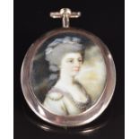 Victorian rose gold double sided locket set with plaited hair, verso a painted miniature of a