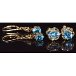 Two pairs of 9ct gold earrings both set with blue topaz, 5.6g