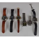 Six various gentleman's wristwatches comprising Pathos automatic, Ferrari chronograph, Russian Craba