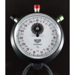 Heuer Clubmate stopwatch with white dial and black subsidiary dial and case, case diameter 60mm,