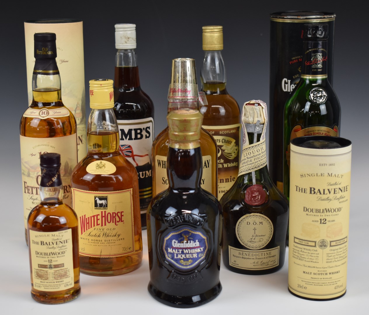 Nine bottle of spirits and liqueurs comprising Glenfiddich Special Reserve Single Malt Scotch Whisky