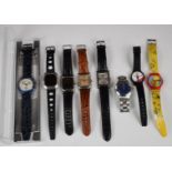 Eight various gentleman's wristwatches including Commodore digital, Swatch, Casio etc.