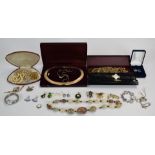 A collection of costume jewellery including watches, silver rings, chains etc