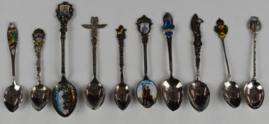 Ten Canadian and American silver souvenir spoons, most with enamel decoration, to include Victoria