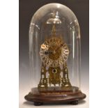 A 19thC single train fusee skeleton clock in Minster style with silvered Roman chapter ring and