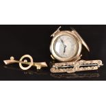 A 9ct gold ladies watch (14.5g) and two Edwardian 9ct gold brooches (2.7g)