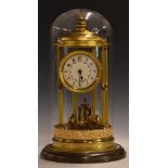 Early to mid 20thC brass gilt anniversary clock with reeded columns and finial, in bandstand design,