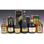 Six bottles of cognac / brandy comprising two Remy Martin Fine Champagne Cognac, one 24fl oz, 70%