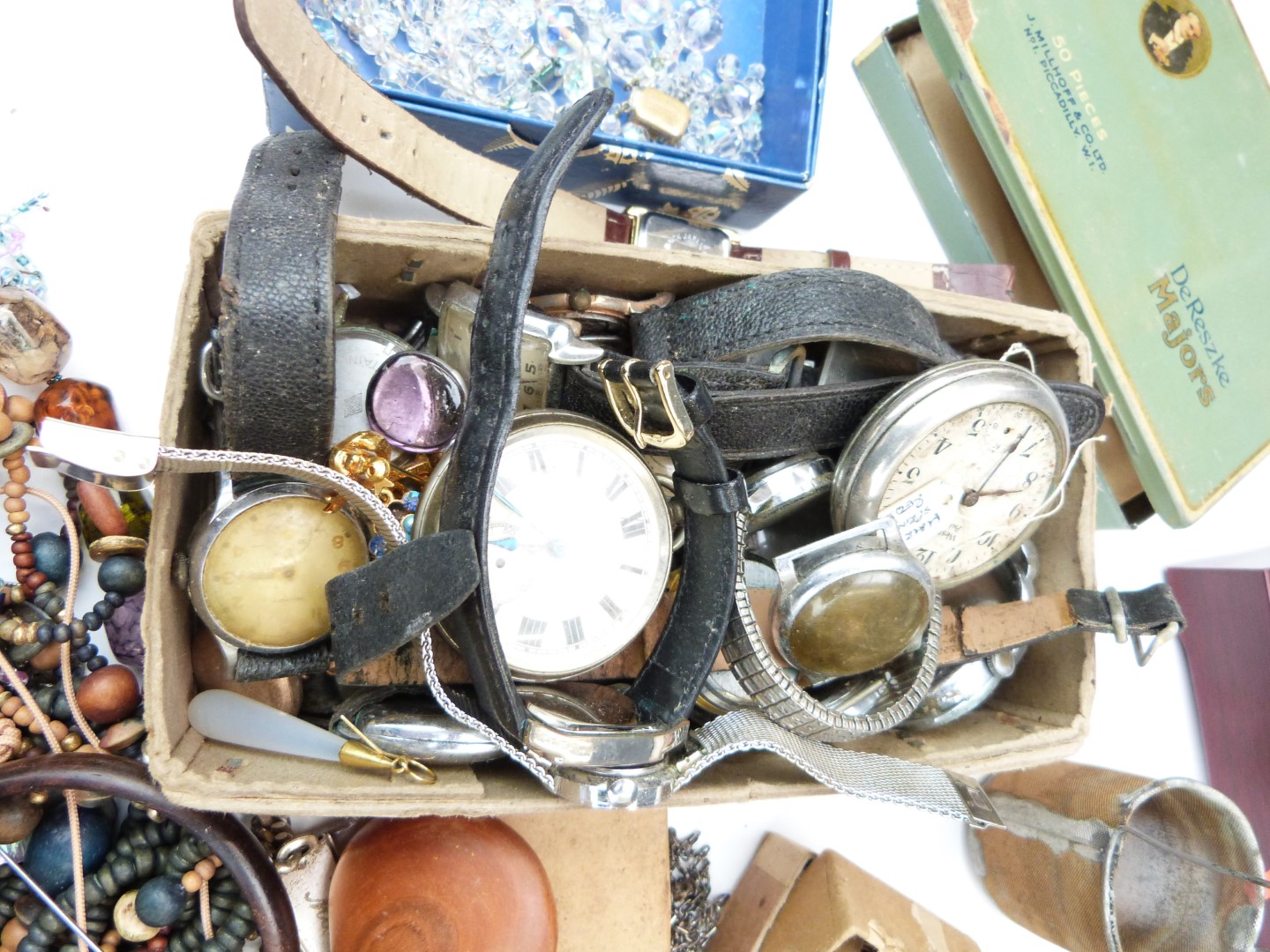 A collection of costume jewellery including vintage watches, watch parts, silver watch, Jaeger - Image 3 of 5