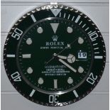 Rolex Oyster Perpetual Date Submariner shop display or advertising wall clock with date aperture,