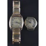 Two 14ct gold ladies wristwatches  each with blued hands, black Arabic numerals and champagne