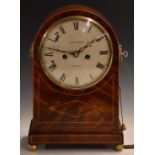 Late Georgian mantel clock by Hardeman of Bridge (makers 1749-1839) in flame mahogany arch top