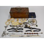 A collection of jewellery including late 19thC ivory bangles, Butler & Wilson brooch, watches etc,