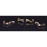 Two pairs of 9ct gold earrings set with tanzanites, 4g
