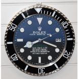 Rolex Oyster Perpetual Date Deepsea Sea-Dweller shop display or advertising wall clock with date