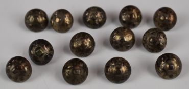 Set of thirteen white metal buttons, marked DH and with letter N inside an H or castle, diameter