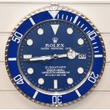 Rolex Oyster Perpetual Date Submariner shop display or advertising wall clock with date aperture,