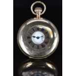 Waltham gold plated keyless winding half hunter pocket watch with inset subsidiary seconds dial,