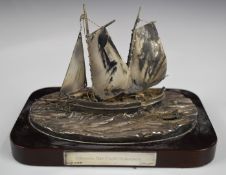 Hallmarked silver model of a Swansea Bay pilot schooner boat at sea, London 1981, maker Ammonite