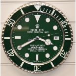 Rolex Oyster Perpetual Date Submariner shop display or advertising wall clock with date aperture,