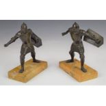 Pair of bronze Roman gladiators or similar in fighting poses, H15cm