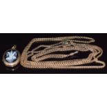 Victorian guard chain with heart slider set with emeralds and diamonds and a locket set with