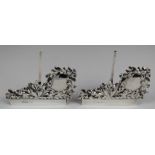 Pair of Victorian Walker & Hall hallmarked silver place card holders with oak leaf and acorn