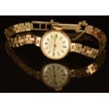 Favre-Leuba 9ct gold ladies wristwatch with gold hands and hour markers, silver dial and