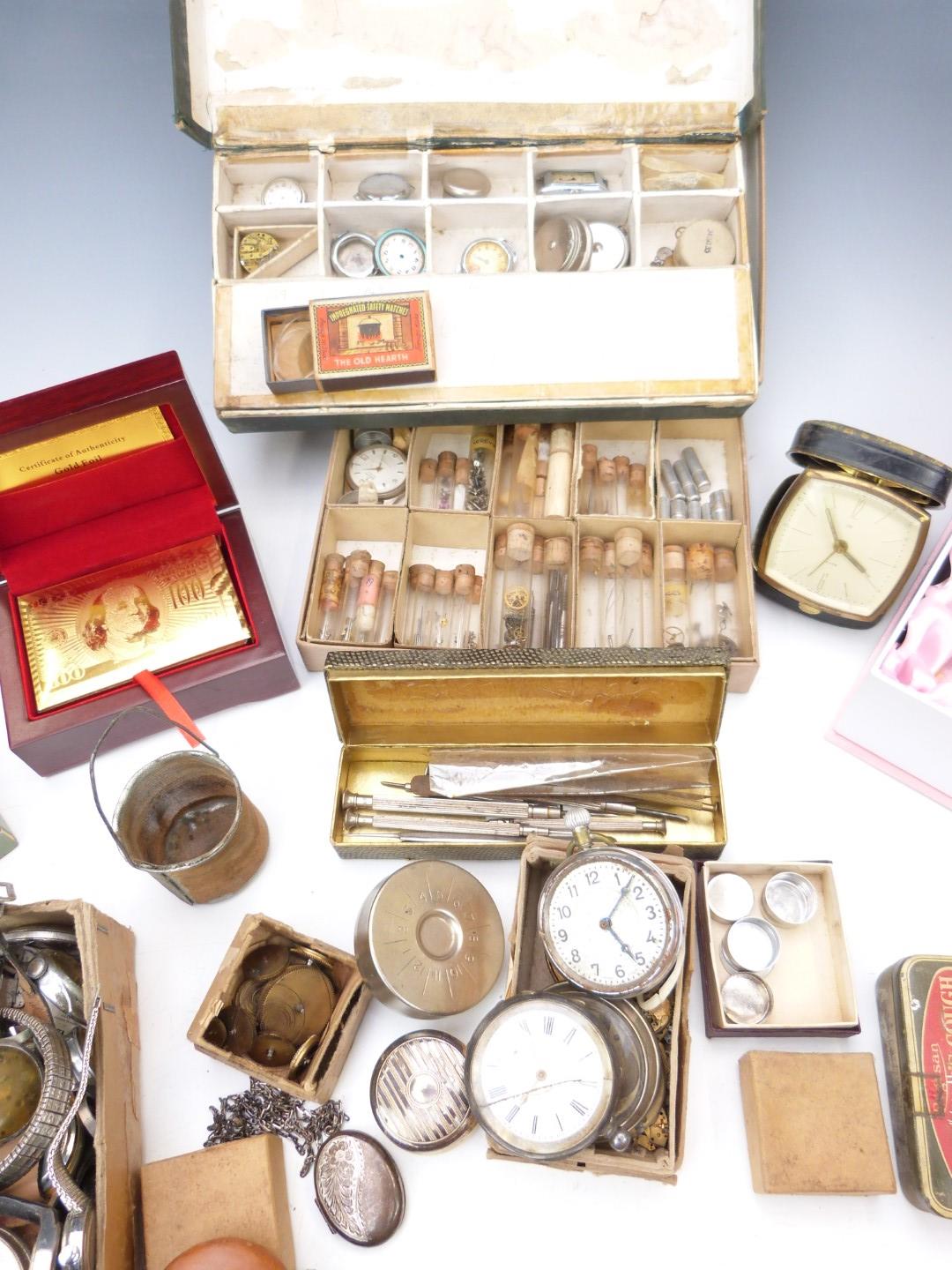 A collection of costume jewellery including vintage watches, watch parts, silver watch, Jaeger - Image 2 of 5