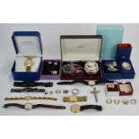 Costume jewellery and watches including Rotary watch and 9ct gold Ingersoll watch, further 9ct