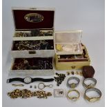 A collection of jewellery including pearl necklace with 9ct gold clasp, Envoy watch, Miracle brooch,