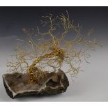 Patrick Drinkwater (Trowbridge artist) gold plated model of a tree on a geode segment, length