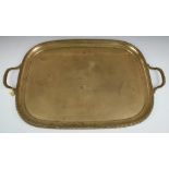 Large George V hallmarked silver twin handled tray with gadrooned edge, with St. James Hospital