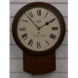 Southern Central Railway drop dial mahogany wall clock with single fusee movement, FC/NDL No 160 and