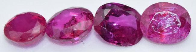 Four oval cushion cut natural unheated Burmese rubies, total carat weight approximately 2.30ct